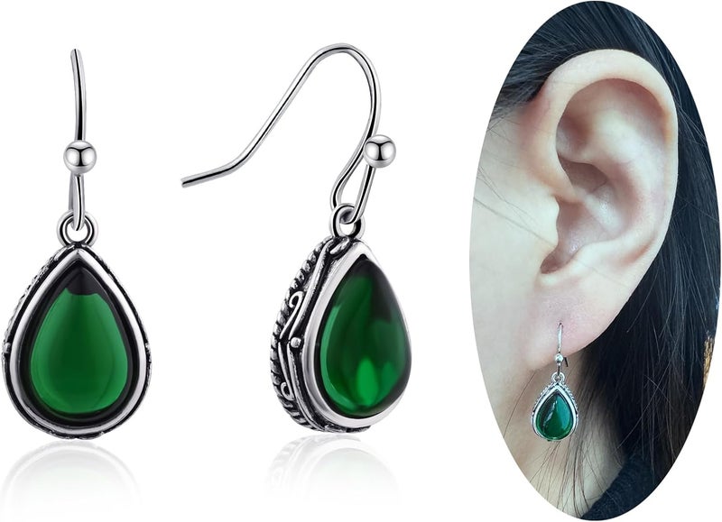 Teppdfann Store Vintage Teardrop Birthstone Dangle Earrings for Women Trendy, Gemstone Drop Earrings with Silver Hook Birthstone Jewelry for Christmas Gift - Image 1